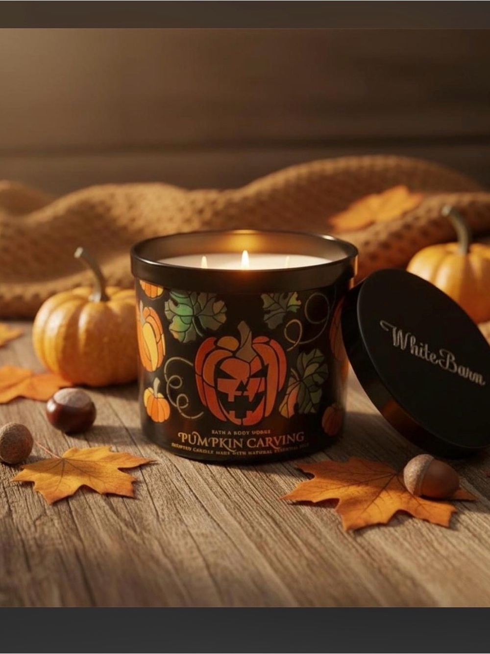 Bath & Body Works Pumpkin Carving Black and Orange Three-Wick Candle